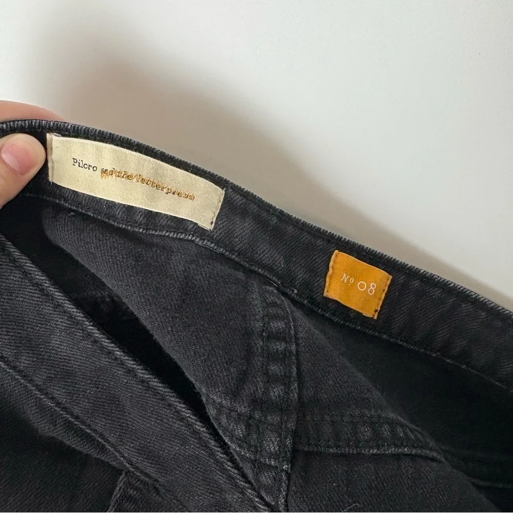 Anthropologie Pilcro Black Denim Fringe Button Up Skirt